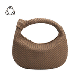 A cocoa recycled vegan leather shoulder bag with a knot.