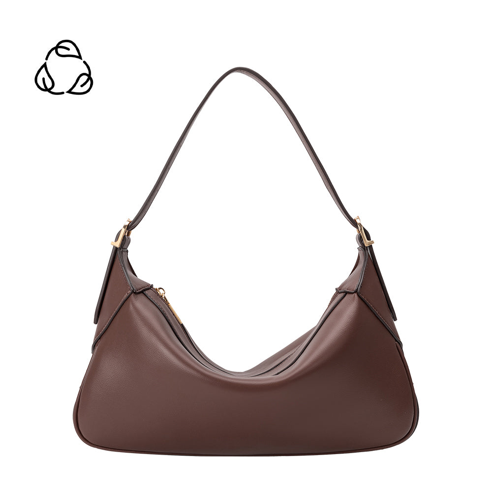 Espresso Nicolette Recycled Vegan Leather Shoulder Bag Melie Bianco