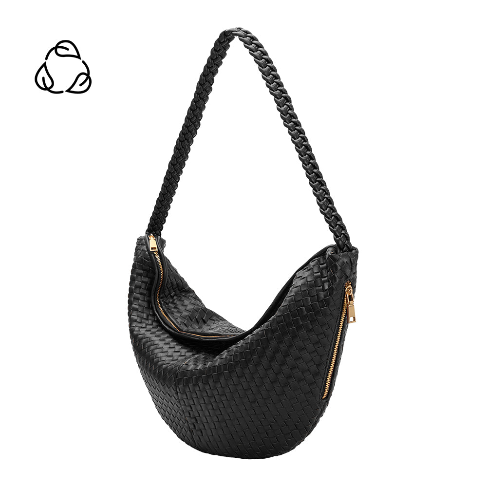 Black Raquel Extra Large Recycled Vegan Leather Woven Crossbody