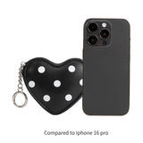 Puffy Polka Dot Heart Black Vegan Bag Charm