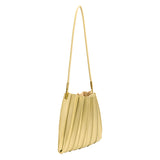 A medium yellow pleated vegan leather shoulder bag with a zip pouch inside.