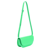 A small neon green vegan leather shoulder bag with a scalloped strap.