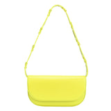 A small neon yellow vegan leather shoulder bag with a scalloped strap.