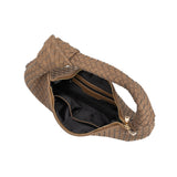 A cocoa recycled vegan leather shoulder bag with a knot.