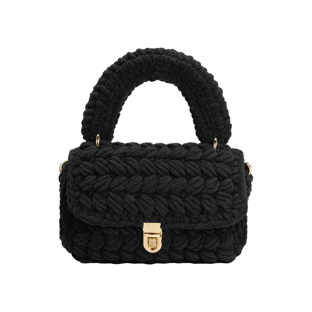 Black Avery Chenille Crossbody Bag | Melie Bianco