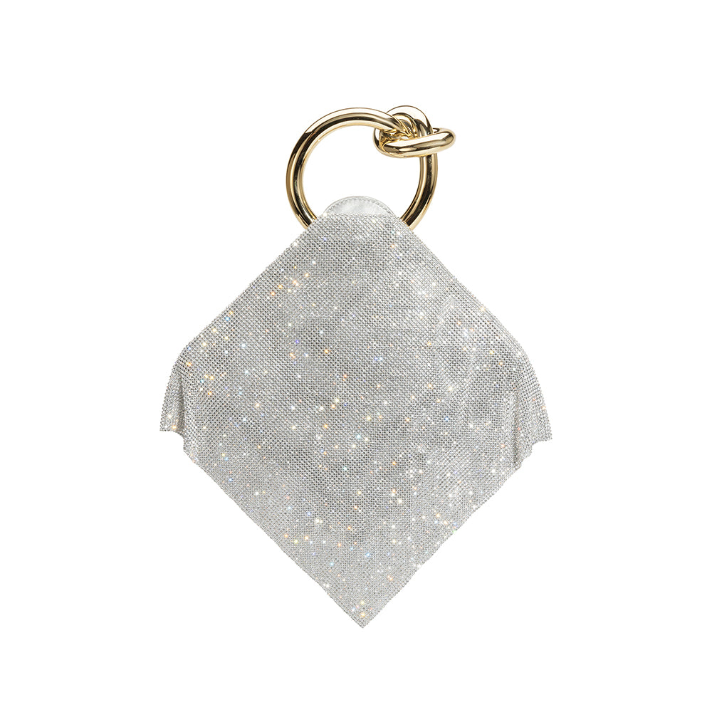 Silver Raven Crystal Mesh Top Handle Bag Melie Bianco