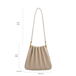 Measurement reference photo for a pleated vegan leather shoulder bag.