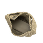 A large moss woven vegan leather shoulder bag