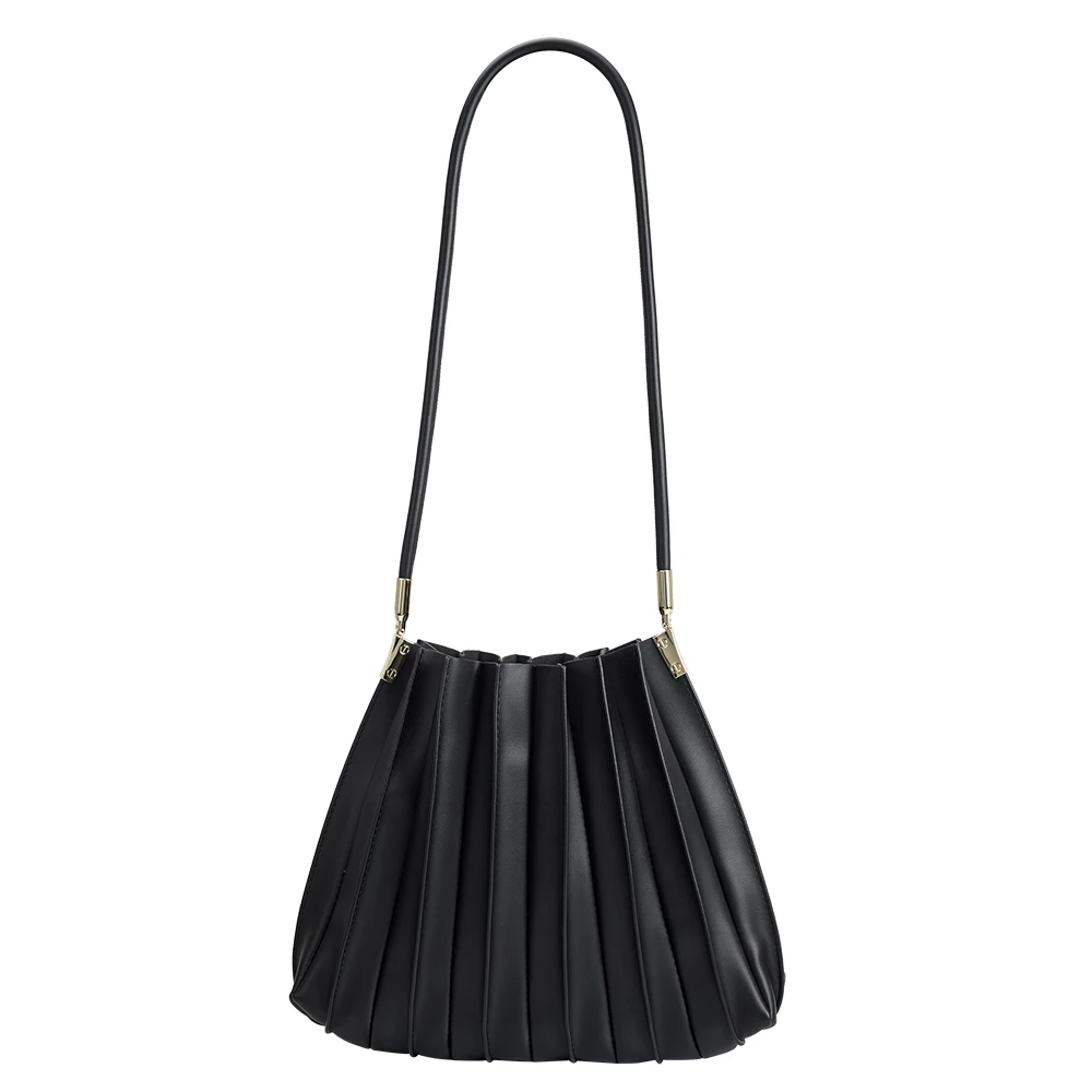 Black Carrie Medium Vegan Leather Pleated Shoulder Bag | Melie Bianco Black Carrie Medium Vegan Leather Pleated Shoulder Bag | Melie Bianco