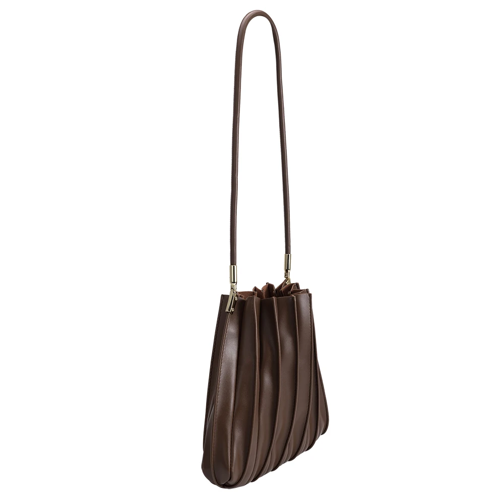A chocolate pleated vegan leather shoulder bag 