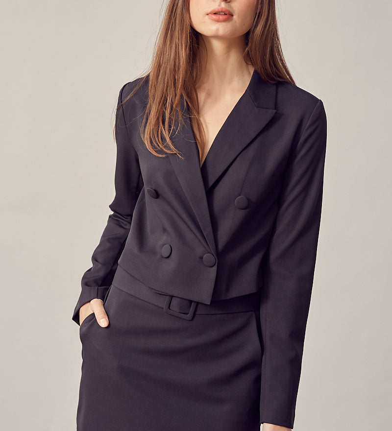 Double Breasted Cropped Jacket – Melie Bianco - Main Image