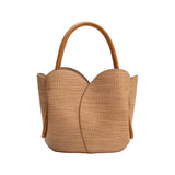 Tulip Tan Embossed Raffia Recycled Vegan Top Handle Bag