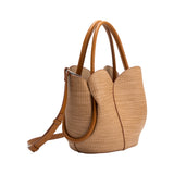 Tulip Tan Embossed Raffia Recycled Vegan Top Handle Bag