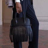 Halle Black Recycled Vegan Leather Top Handle Bag