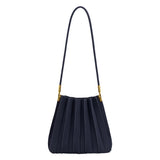 Carrie Navy Pleated Vegan Suede Shoulder Bag