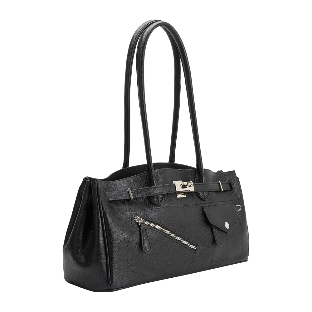 【美品】Oribianco leather bag Black Rocky Recycled Vegan Leather Shoulder Bag | Melie Bianco