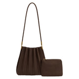 Carrie Chocolate Pleated Vegan Suede Shoulder Bag