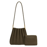 Carrie Olive Pleated Vegan Suede Shoulder Bag