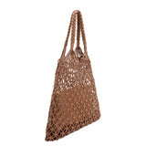 A medium chocolate crochet shoulder bag with a braided shoulder bag.