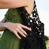 Aster Black Floral Cotton Tote Bag