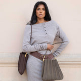 Carrie Camel Pleated Vegan Suede Shoulder Bag