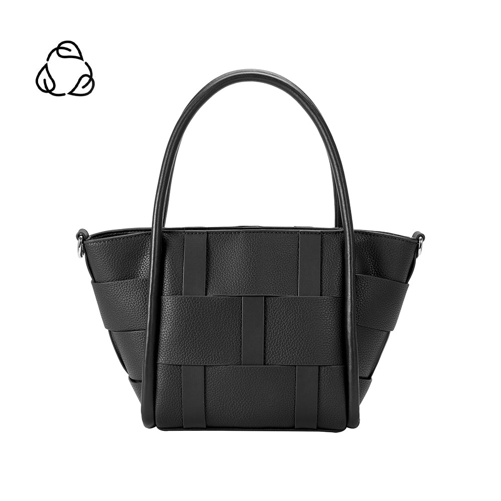 Black Lanie Recycled Vegan Leather Woven Tote | Melie Bianco