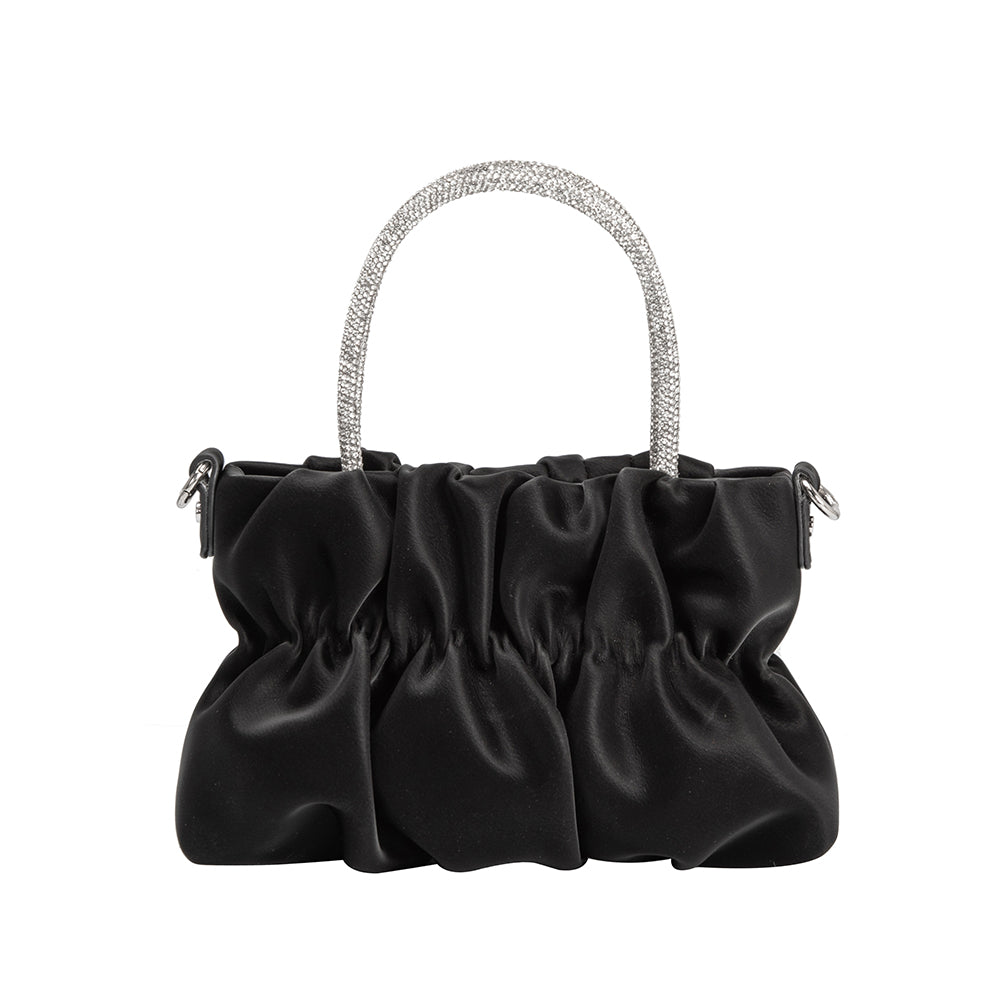 Black Sharon Small Rhinestone Top Handle Bag | Melie Bianco