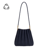 Carrie Navy Pleated Vegan Suede Shoulder Bag
