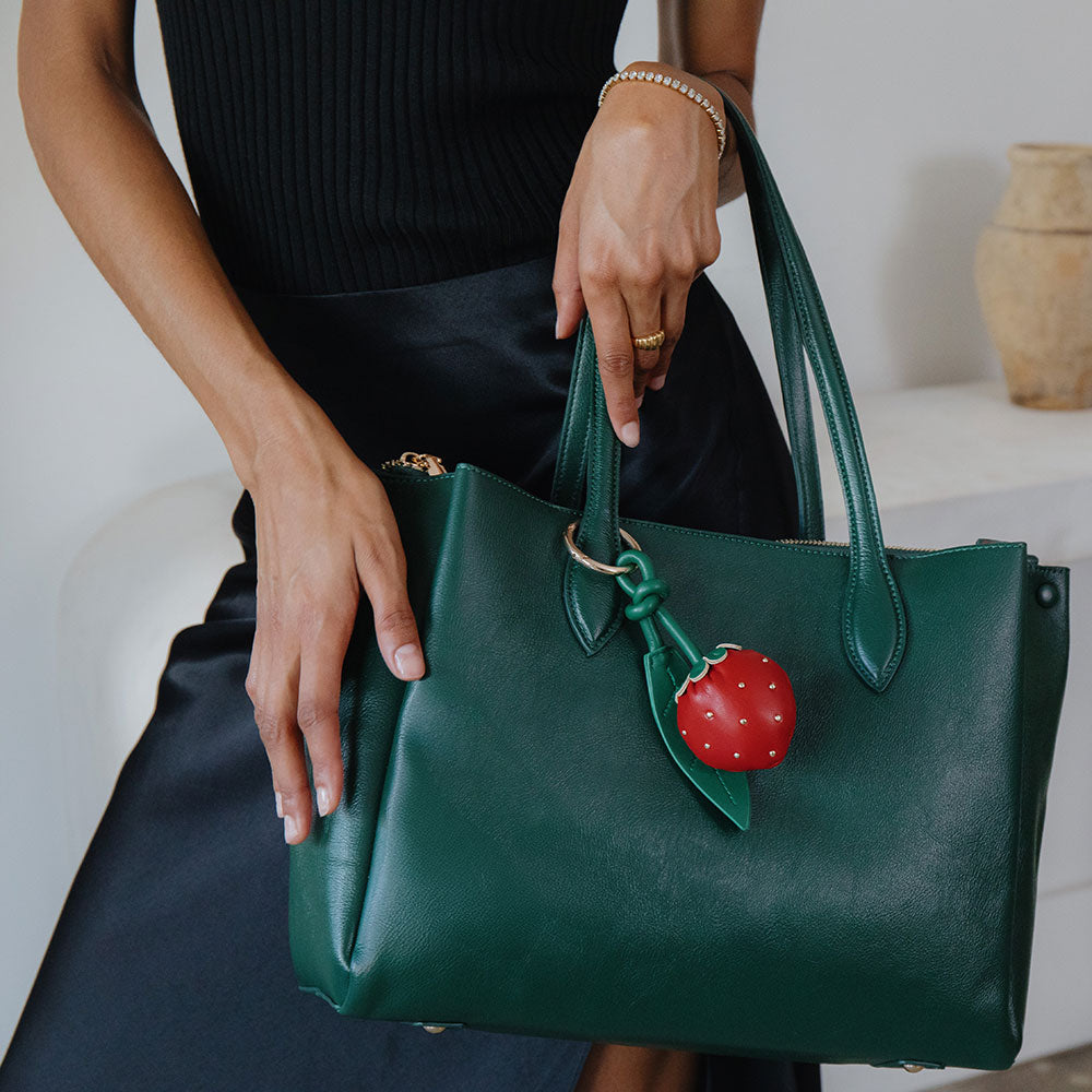 Red Strawberry Recycled Vegan Leather Handbag Charm | Melie