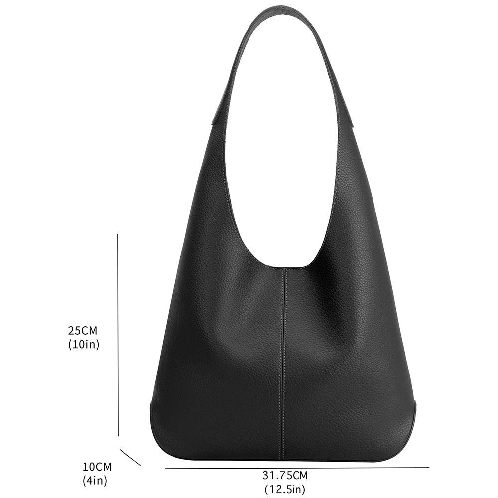 A measurement reference image for a large recycled vegan leather shoulder bag.