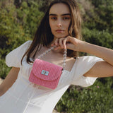 Krystal Pink Mini Straw Top Handle Bag