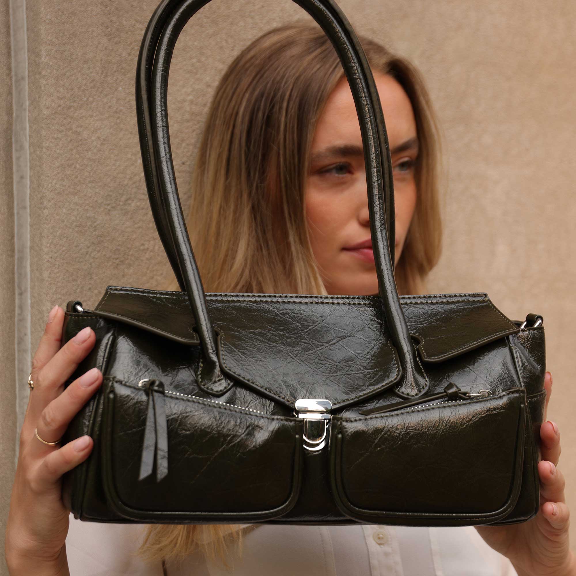 Olive Ruthie Recycled Vegan Leather Shoulder Bag | Melie Bianco