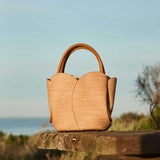 Tulip Tan Embossed Raffia Recycled Vegan Top Handle Bag