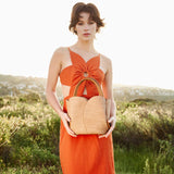 Tulip Tan Embossed Raffia Recycled Vegan Top Handle Bag