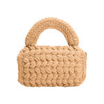 A Buscuit Knitted Crossbody handbag with a gold clasp.