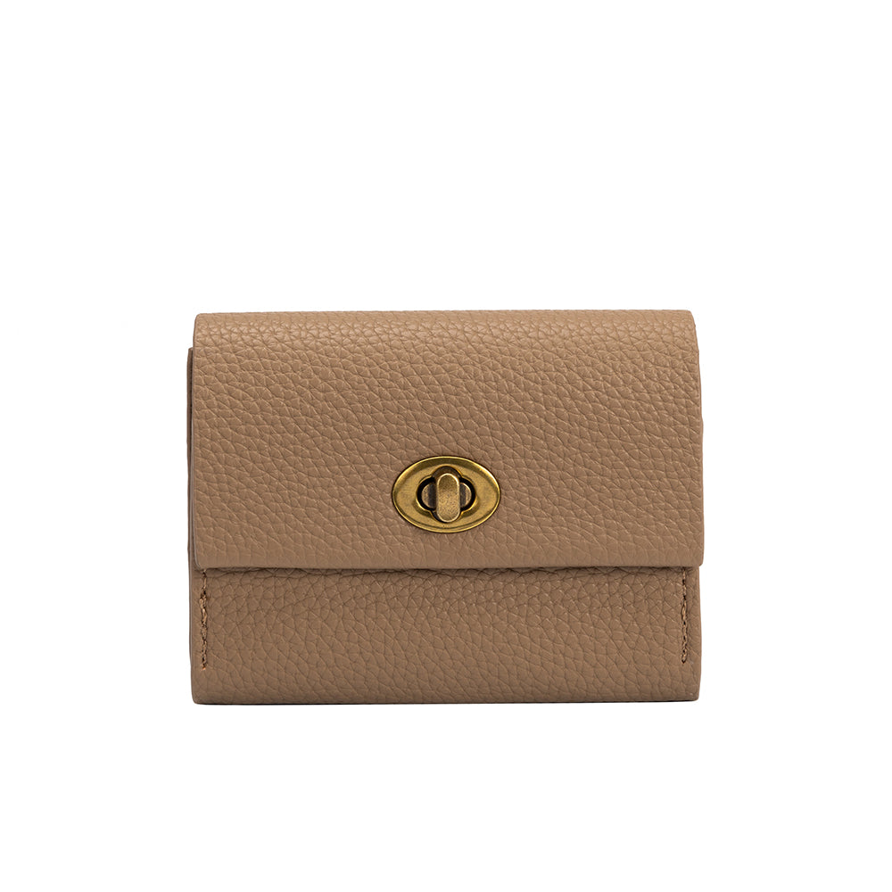 Taupe Rita Small Vegan Leather Card Case Wallet | Melie Bianco