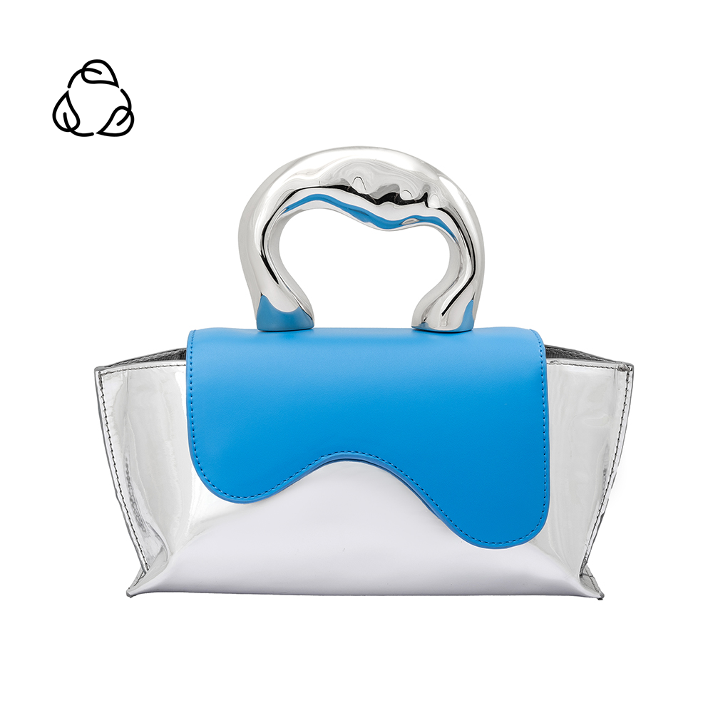 Blue Akari Small Recycled Vegan Leather Top Handle Bag | Melie Bianco