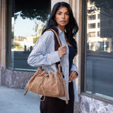 Rhuby Camel Recycled Vegan Suede Shoulder Bag