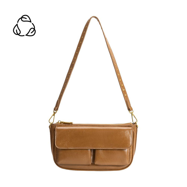 Mocha Aria Recycled Vegan Leather Shoulder Bag | Melie Bianco
