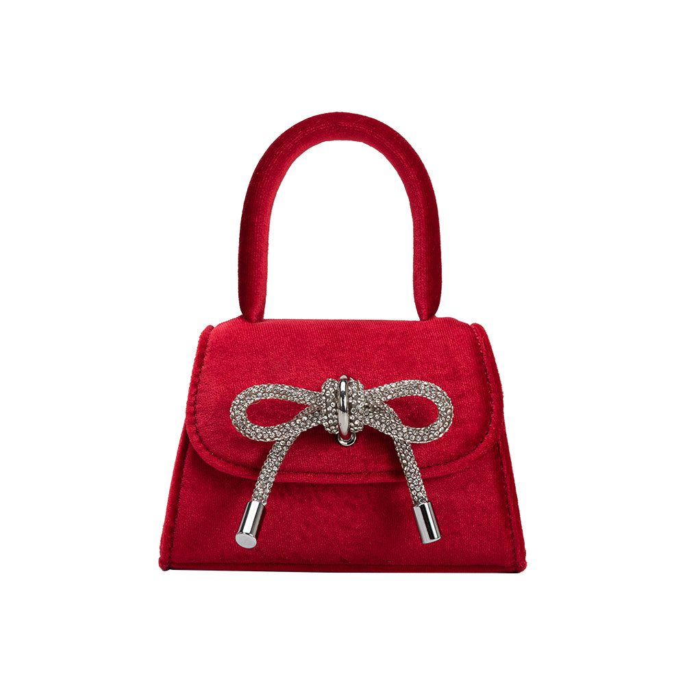 Red Sabrina Mini Velvet Top Handle Bag | Melie Bianco