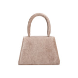  A mini taupe velvet top handle bag with a silver encrusted bow.