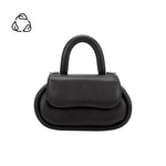 A black oval shaped bag with a curved handle crossbody handbag. 