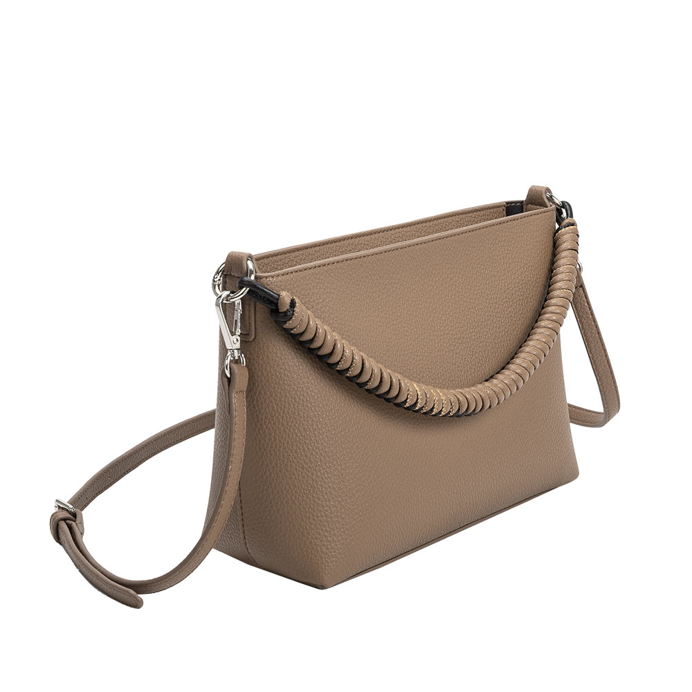 Taupe Cindy Recycled Vegan Leather Crossbody Bag Melie Bianco