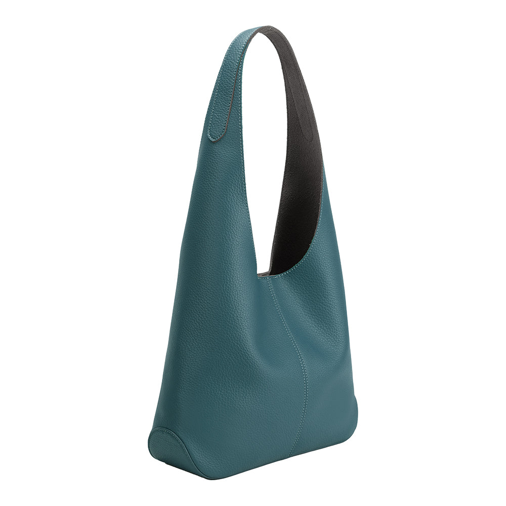 A large indigo recycled vegan leather shoulder bag.