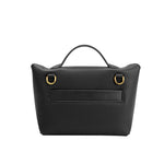 A medium black recycled vegan leather crossbody handbag with gold hardware.