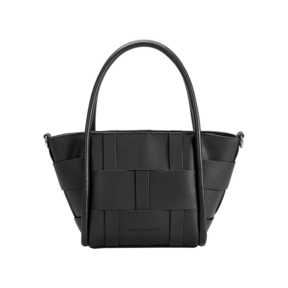 Black Lanie Recycled Vegan Leather Woven Tote Melie Bianco