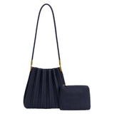 Carrie Navy Pleated Vegan Suede Shoulder Bag