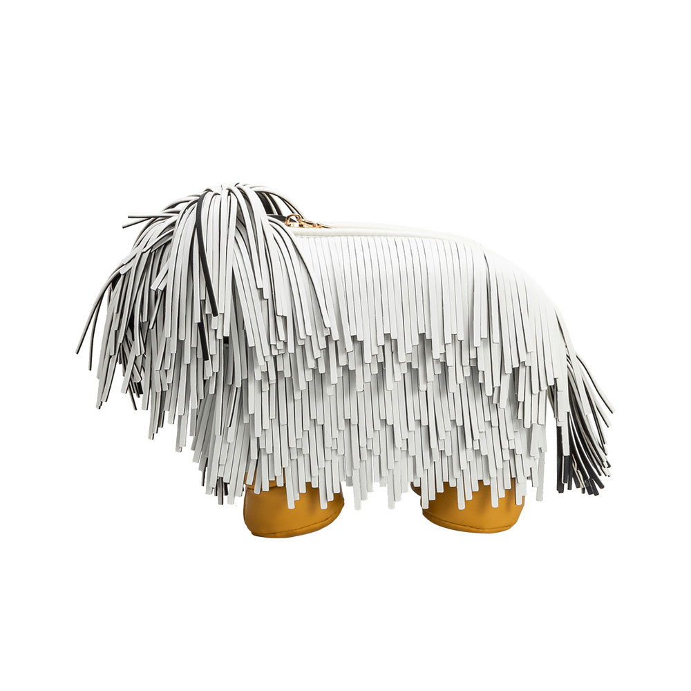 White Shaggy Dog Vegan Leather Crossbody Bag | Melie Bianco
