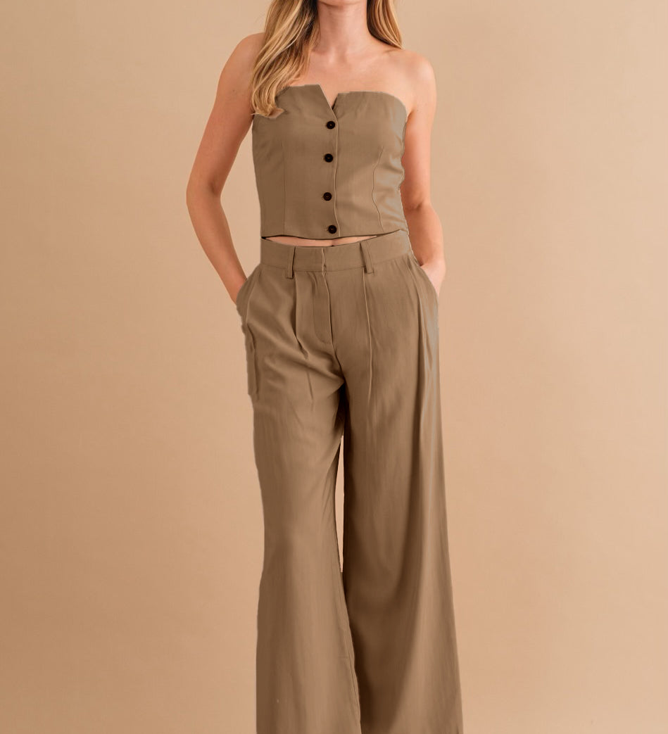 Two-Piece Strapless Top Pant Set – Melie Bianco