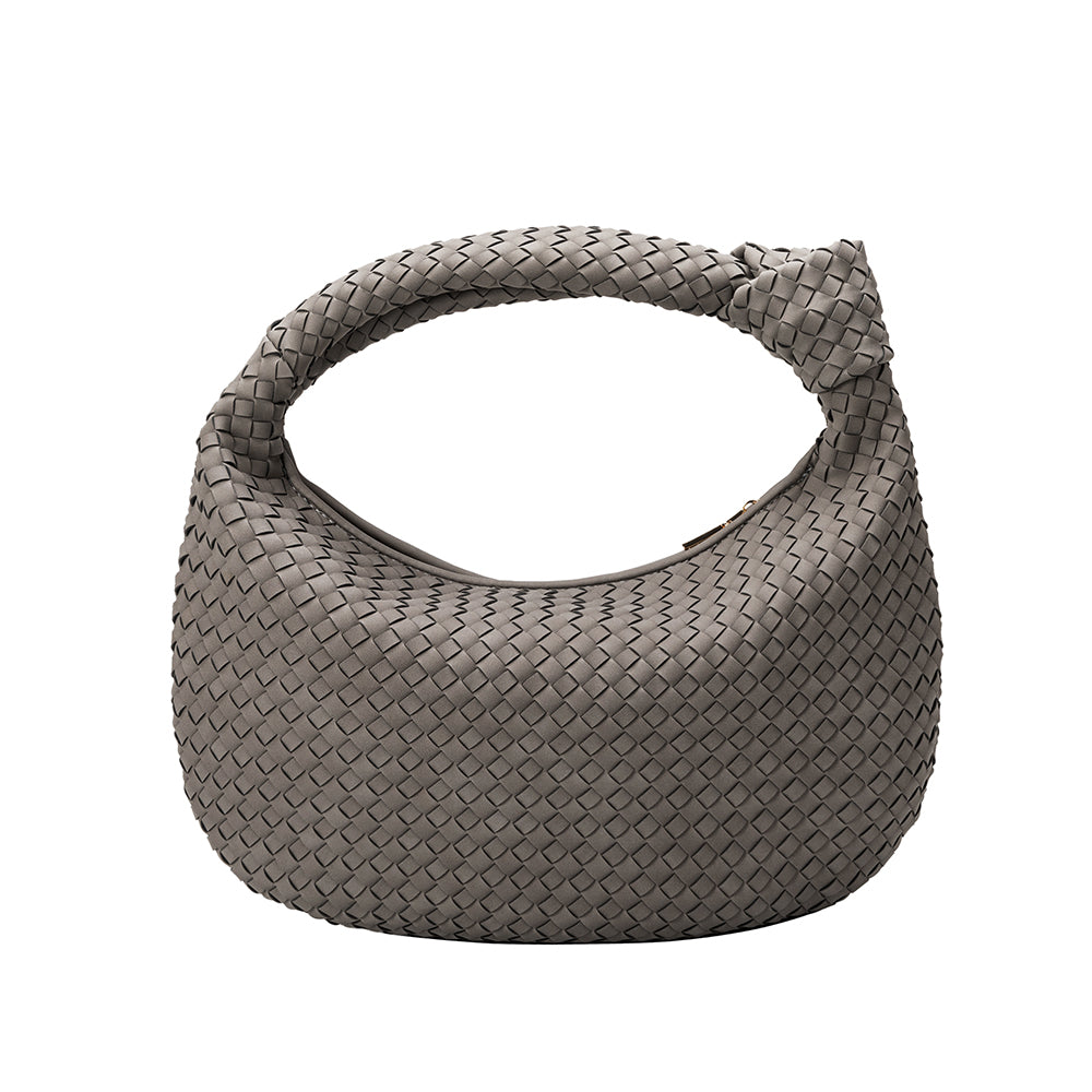A storm recycled vegan shoulder bag with a knot.